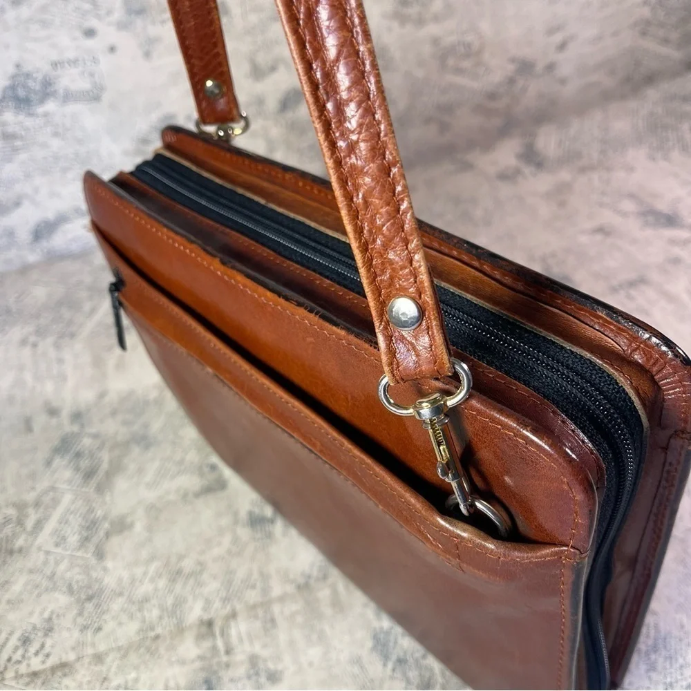 Scully Vintage Brown Leather Crossbody 3 Rings Binder/Planner